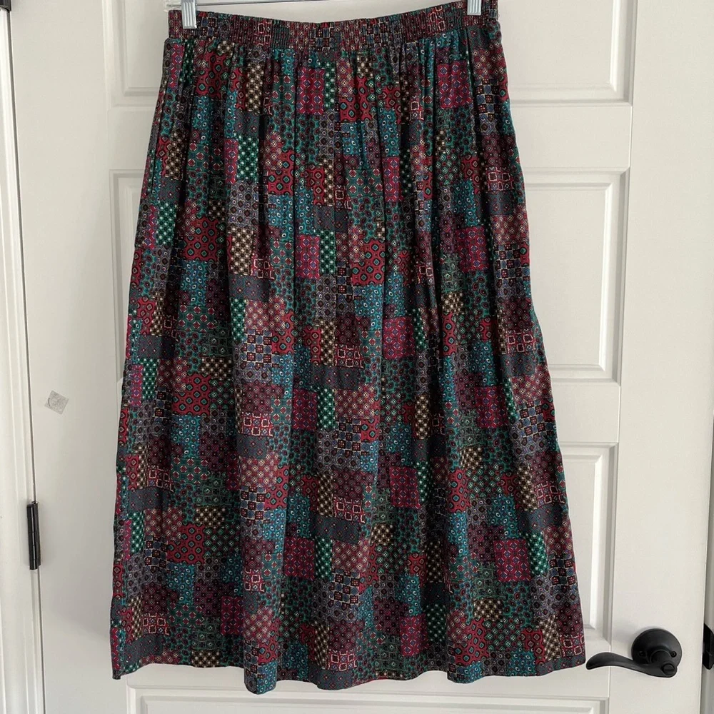 Vintage David Brooks Women’s Cotton Patchwork Maxi Skirt Size 14 Academia Preppy